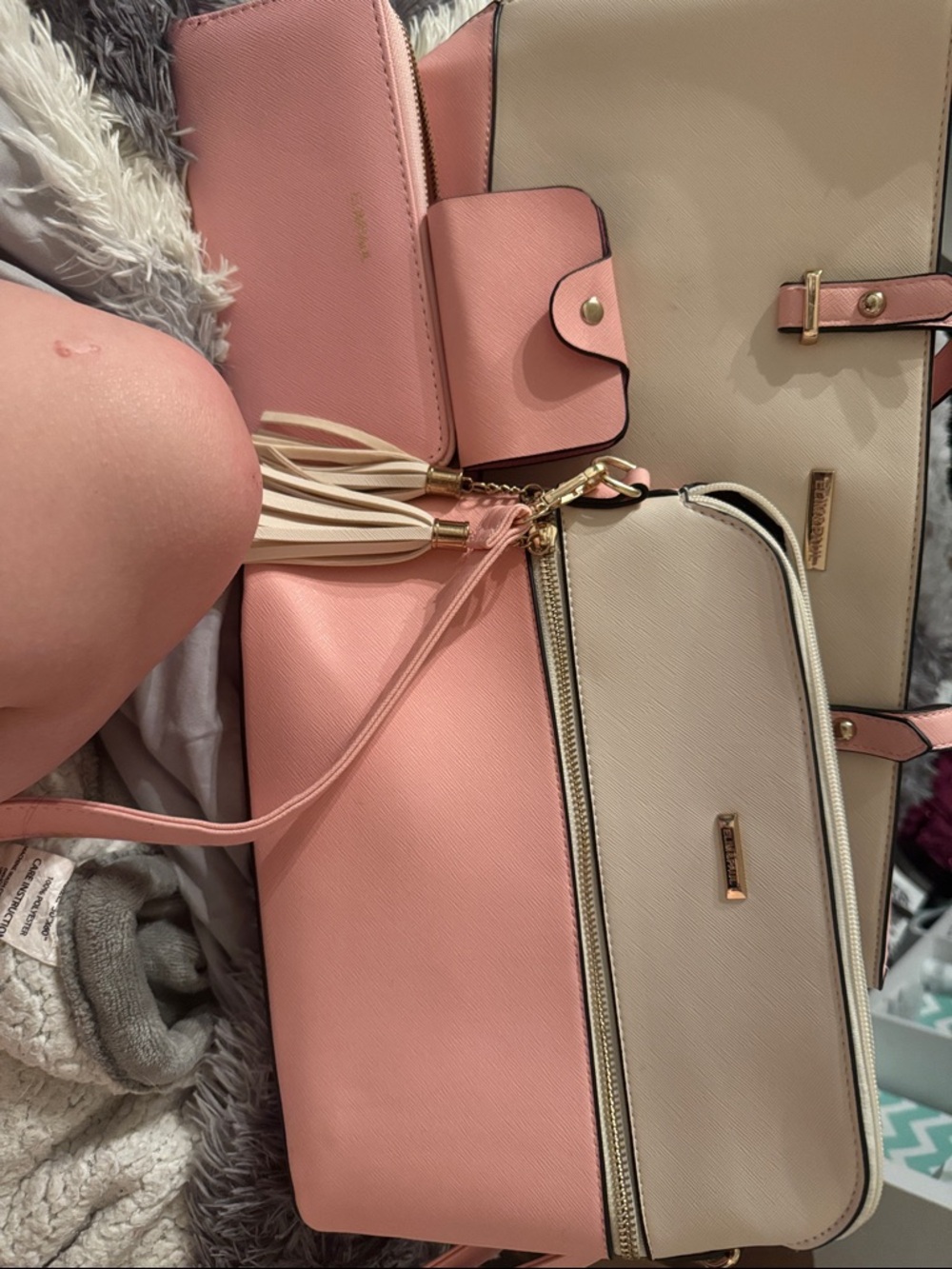 Women's Pink and Cream Four Piece Bag Set by Elim & Paul